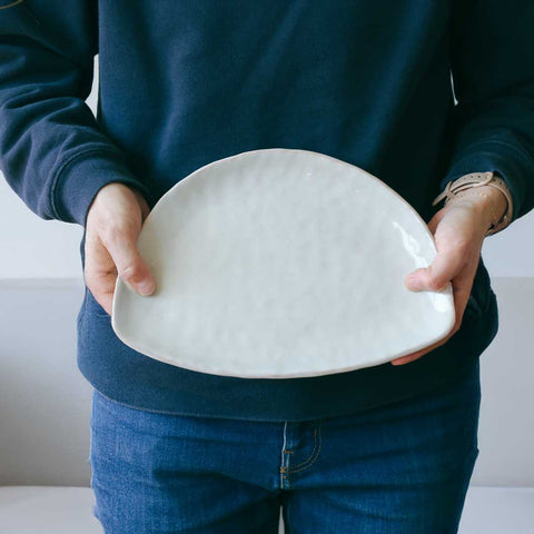 8-inch plate with ridged milky white, Tonomori