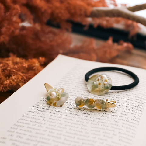 つまみ細工のヘアアクセサリー３つセット＜黄色＞