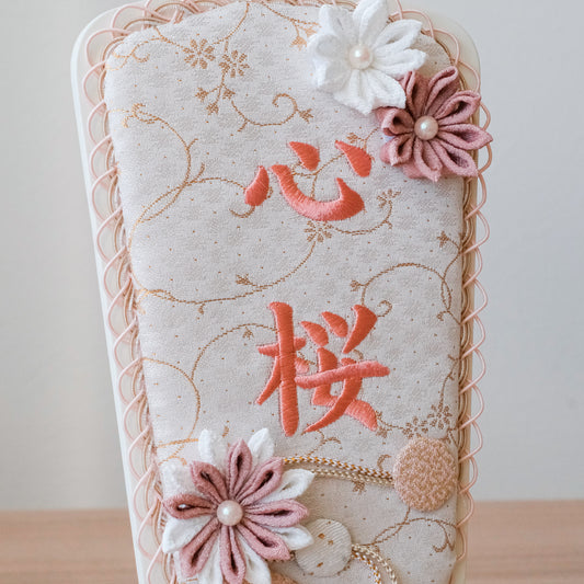 正絹刺繍名入れ羽子板飾り　ローズ　刺繍名前旗