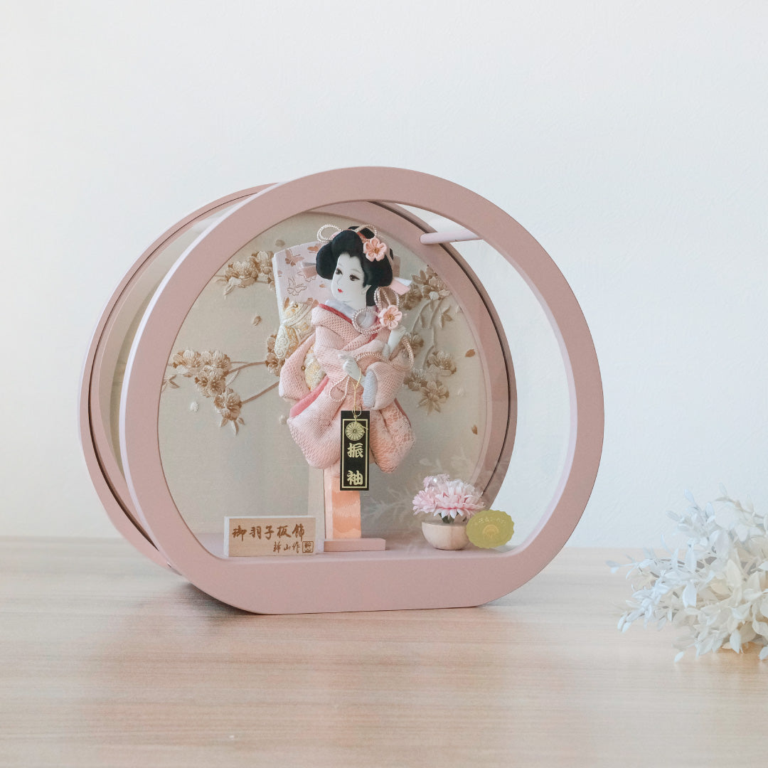 羽子板 鞠 - mari - くすみピンク・アクリルケース 押絵羽子板飾り