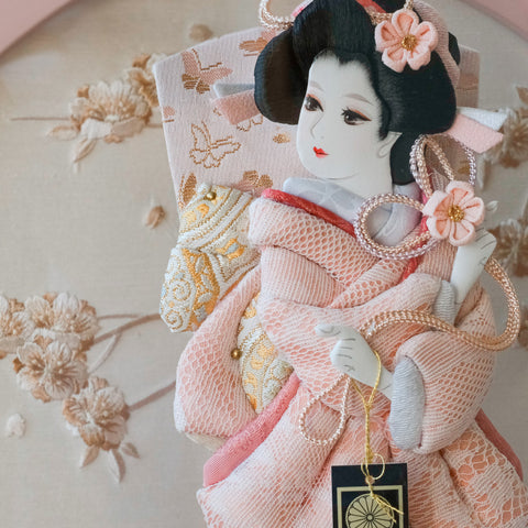 羽子板 鞠 - mari - 　くすみピンク・アクリルケース　押絵羽子板飾り