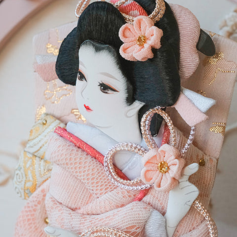 Hagoita ball - mari - Dull pink acrylic case, pressed-paper hagoita decoration 