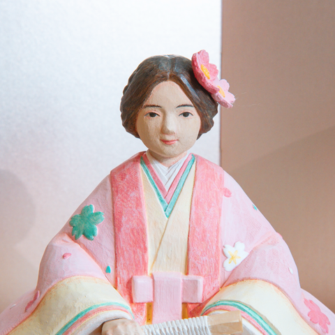 ≪期間限定価格≫花の宴　灰原愛の木製雛人形　wide桜色屏風とお道具セット（間口70cm）