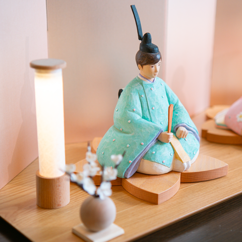≪期間限定価格≫花の宴　灰原愛の木製雛人形　wide桜色屏風とお道具セット（間口70cm）